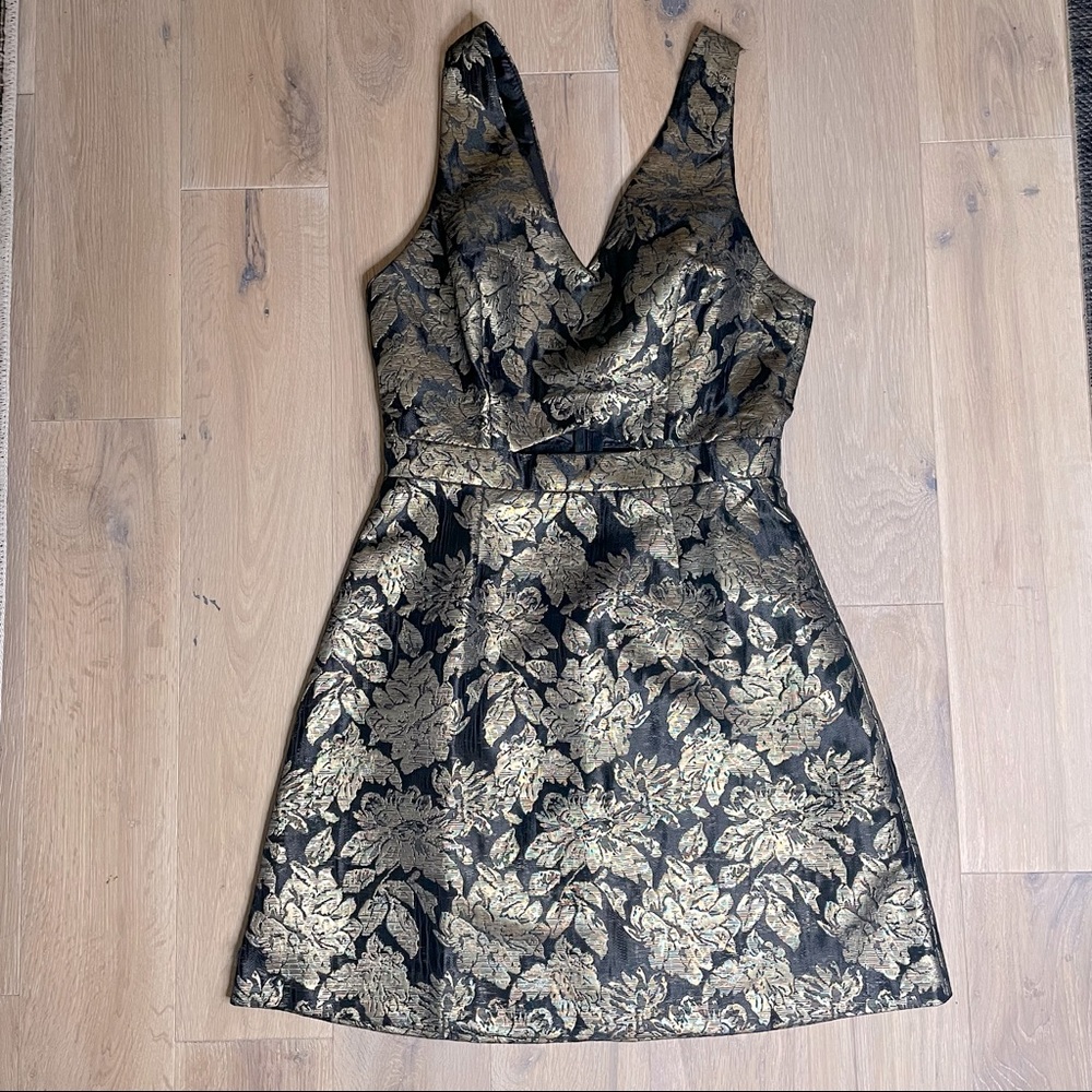 Lush Gold Black Brocade Dress Size Small